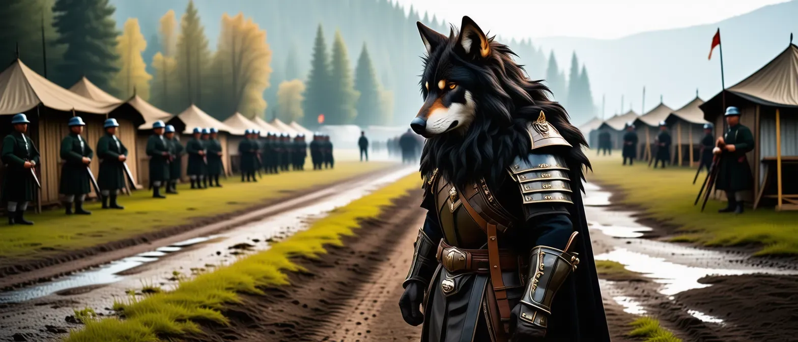 Name: Forgery Hunter 
Role: Commander of the Russian military camp
Heritage: full Russian
Description: He commands the military camp that in prisoned some Meridian warriors, now his one goal is to keep the Meridians from escaping his grasp
Species: Human-Wolf
Hair: black