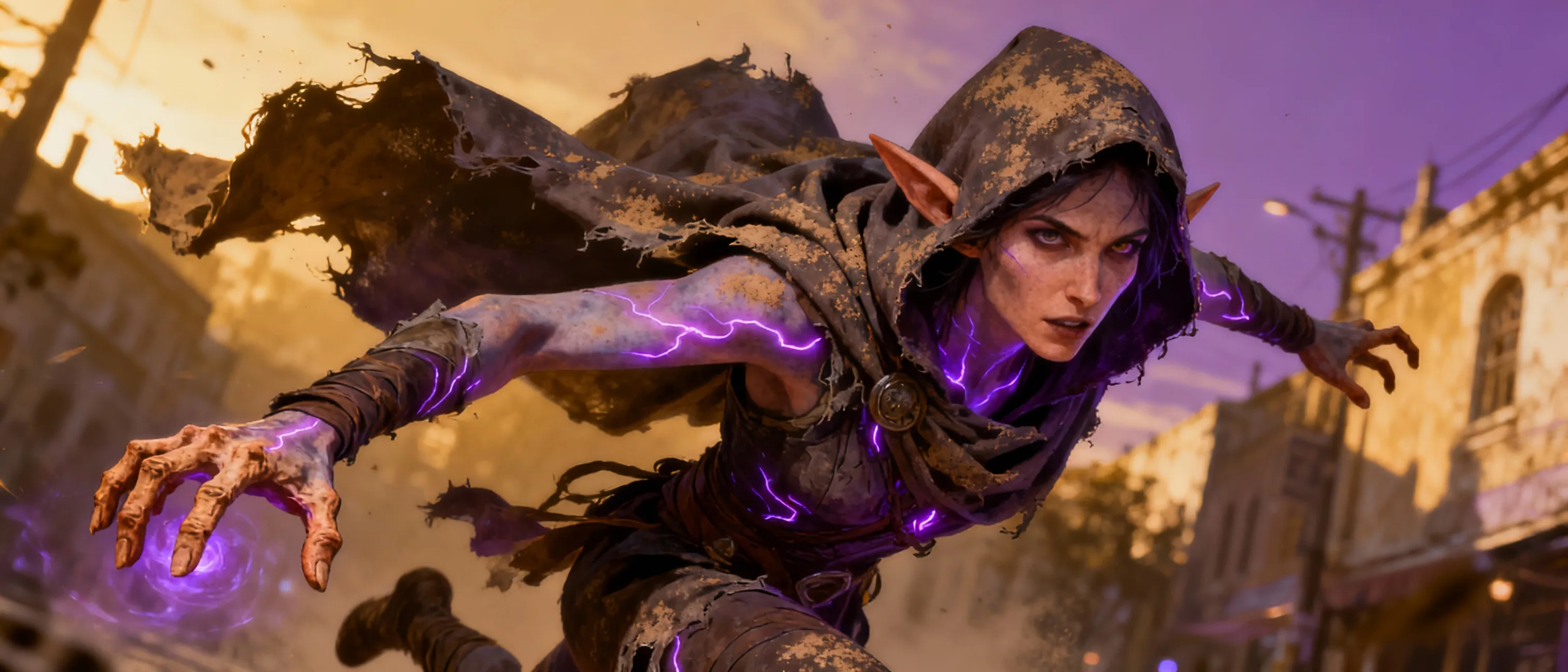 Half Elf Monk. Urchin. Cursed to turn into amethyst.