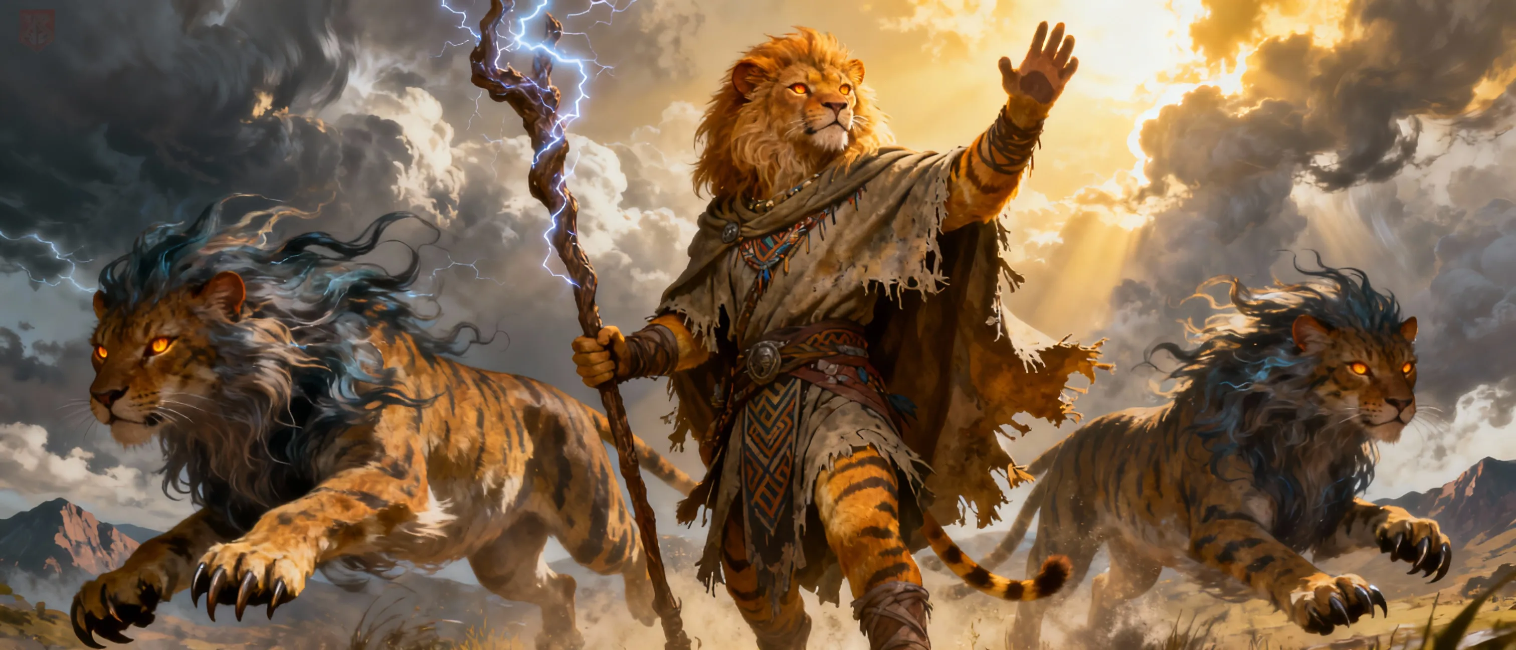 Tuft - a lion-kin tabaxi - leader of an uthgardt Thunder Beast Tribe - level 12 Druid