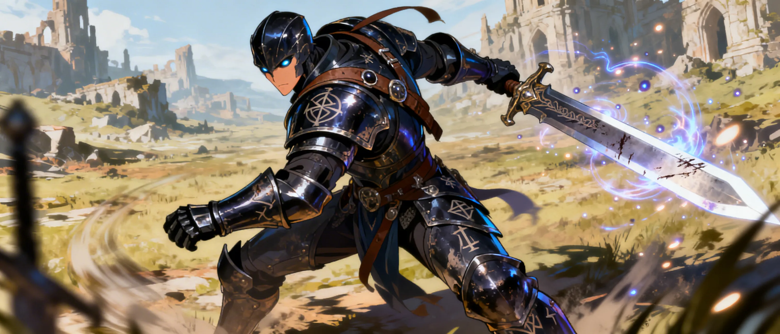 Warforged male demonic eldritch knight he uses a large broad sword that was given by an old fighter