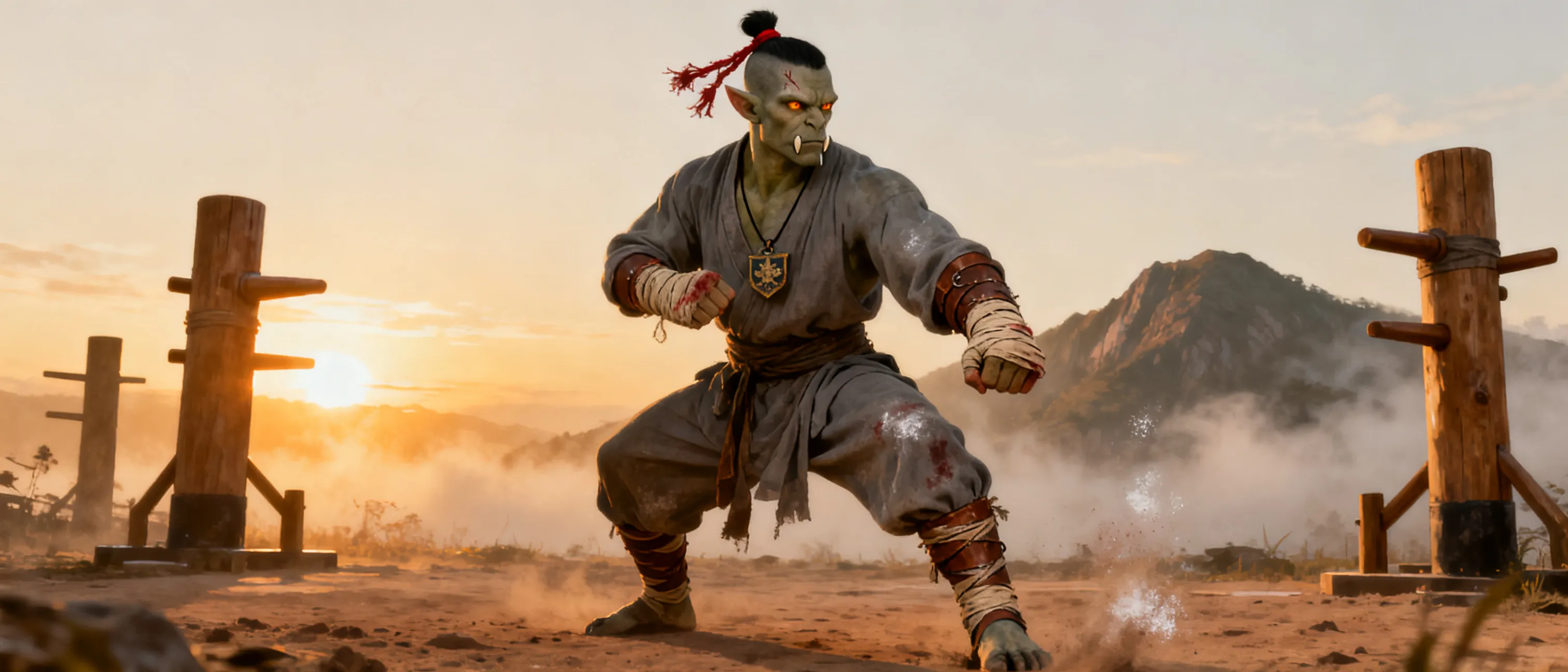 half orc monk with soldier past
