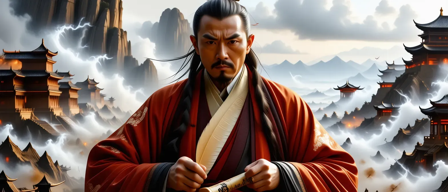This D&D character is based on historical person. They should be level 20, and make sure to pass on the detailed description (and the name) to the image model, the description passed to the image model should reflect their appearance in real life, with D&D setting.

Sun Tzu – The Shadow Strategist
A Lore Bard entwined with arcane deception, he wields “Art of War” to reveal enemy vulnerabilities, granting allies tactical advantage. His “Veil of Victory” shrouds units in illusory terrain, while “Swarm Tactics” summons spectral arrows raining down in precise formations. Always three steps ahead, his passive “Wuji’s Insight” grants uncanny foresight, turning every engagement into a masterclass of misdirection.