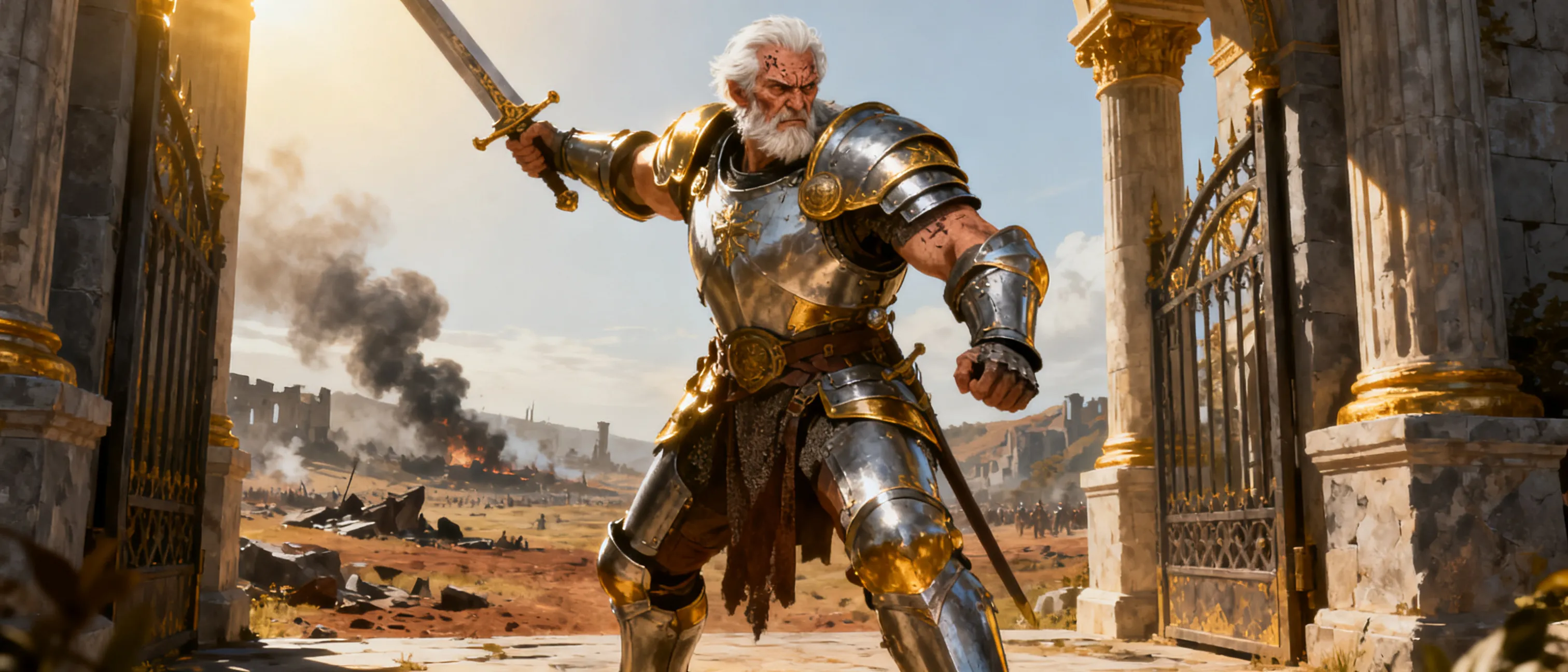 very old tall brute soldier rised in ranks already high ranked officer served always under royal family and has seen many gnerations of nobles and warriors leave and go.