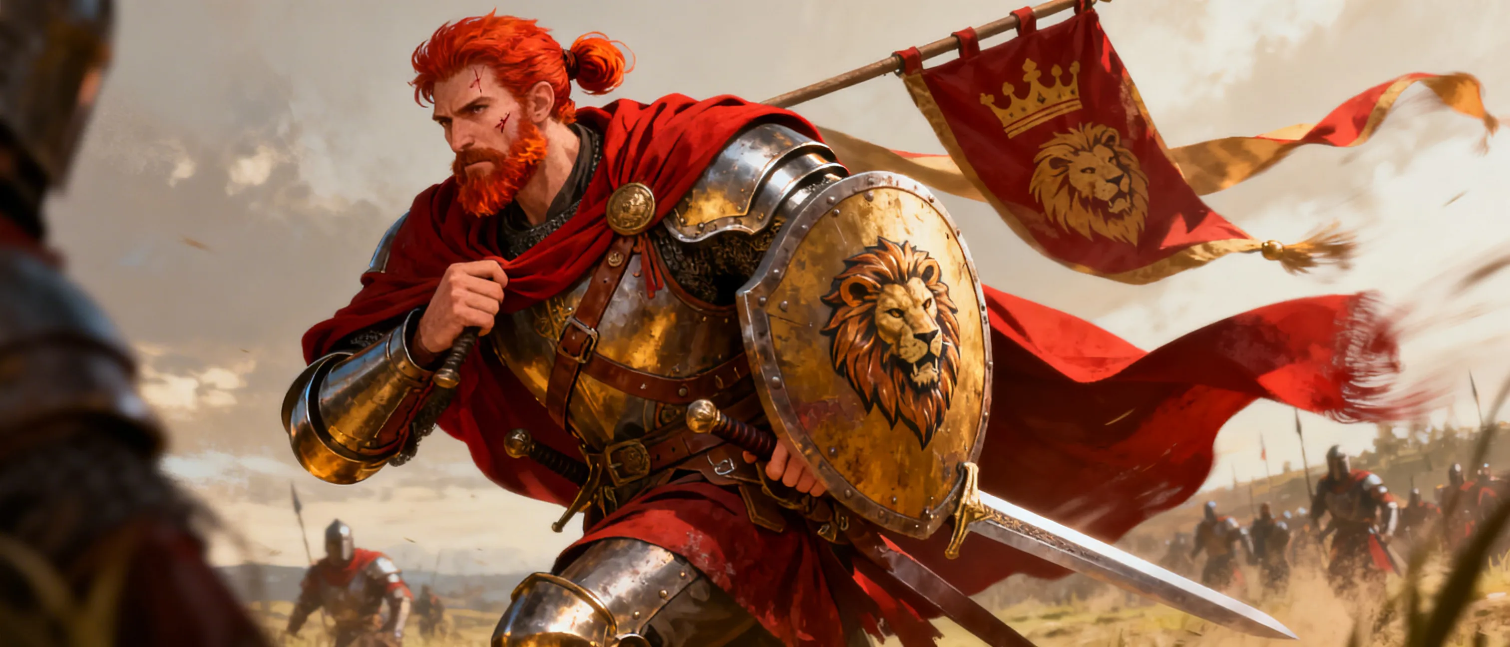 young redheaded, red-bearded general of the king's army
