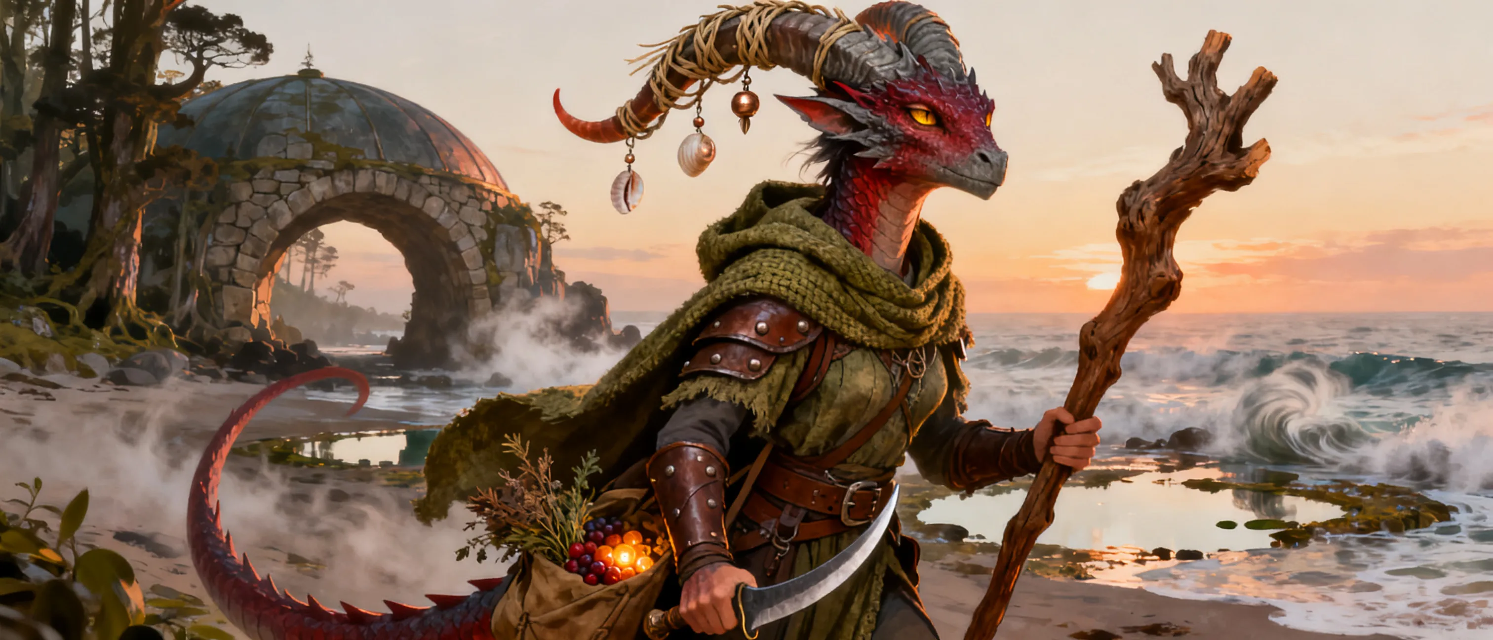 A dragonborn druid who left the city to join a druid cove
