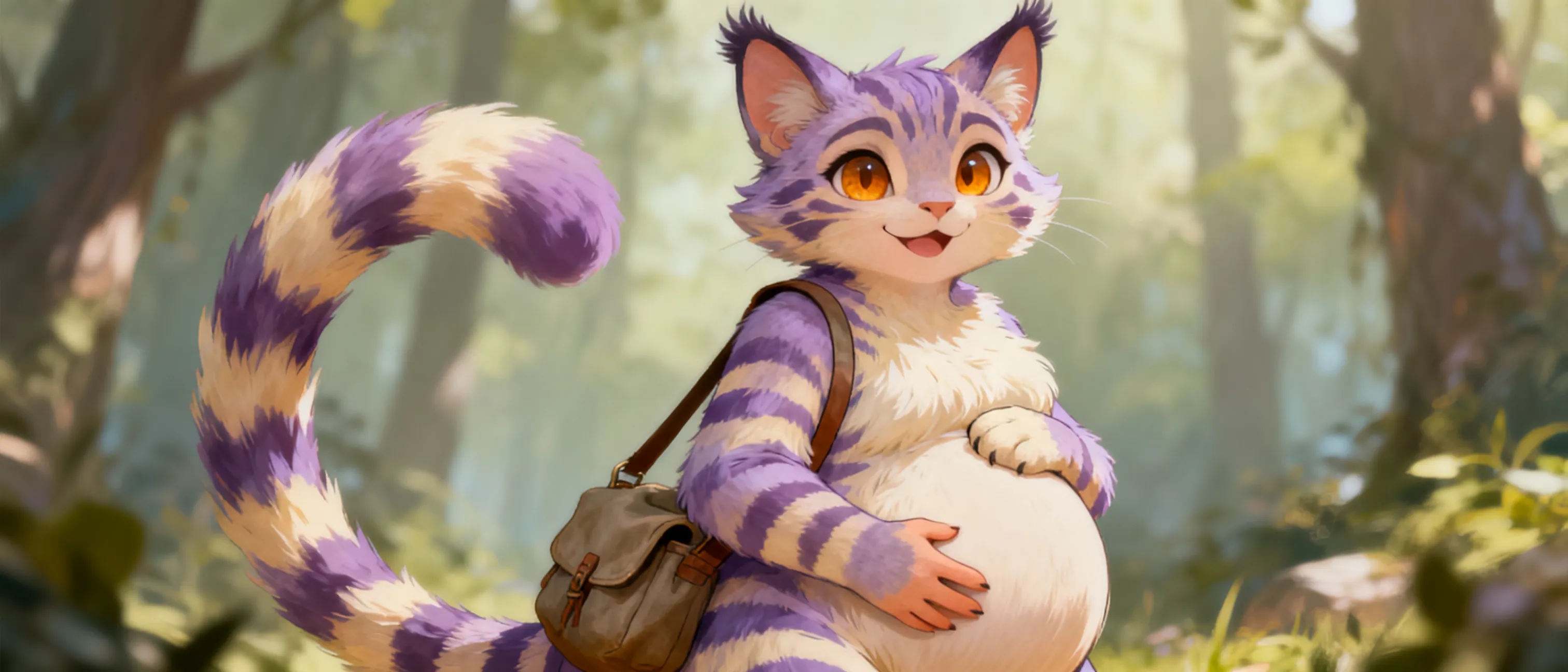 A teen wakes up in another world where shes a furry cat girl who is sexy and cute. She is also pregnant and wears no clothes. Is a lesbian. Is extremely noticably pregnant.