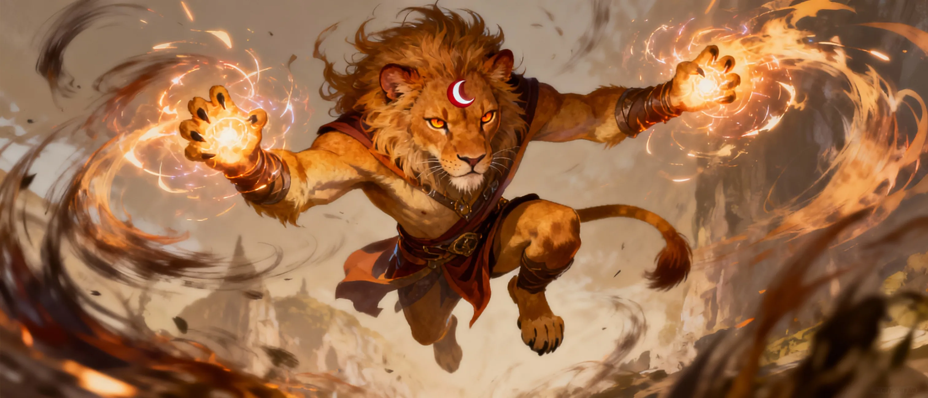 Around late treens early twenties, cunning survivor, unwavering willpower, autistic, predatory nature, outsider, anti hero, chaotic, ADHD.

Leonin(Looks like a humanoid tiger though), sorcerer born with powerful magic, was taken in by a mentor(Who was secretly  apart of the cerebus assembly sent to take Vaerthir but ended up keeping them and leaving the assembly) after tribe believed Vaerthir to be an omen because they were born on a blood moon. Vaerthir is gender fluid 


They have to have a prophecy surrounding them like ciri from the Witcher . After the cerebus assembly learned of Kaelen ,Vaerthir mentor they constantly sent operatives after the both of them to capture Vaerthir 