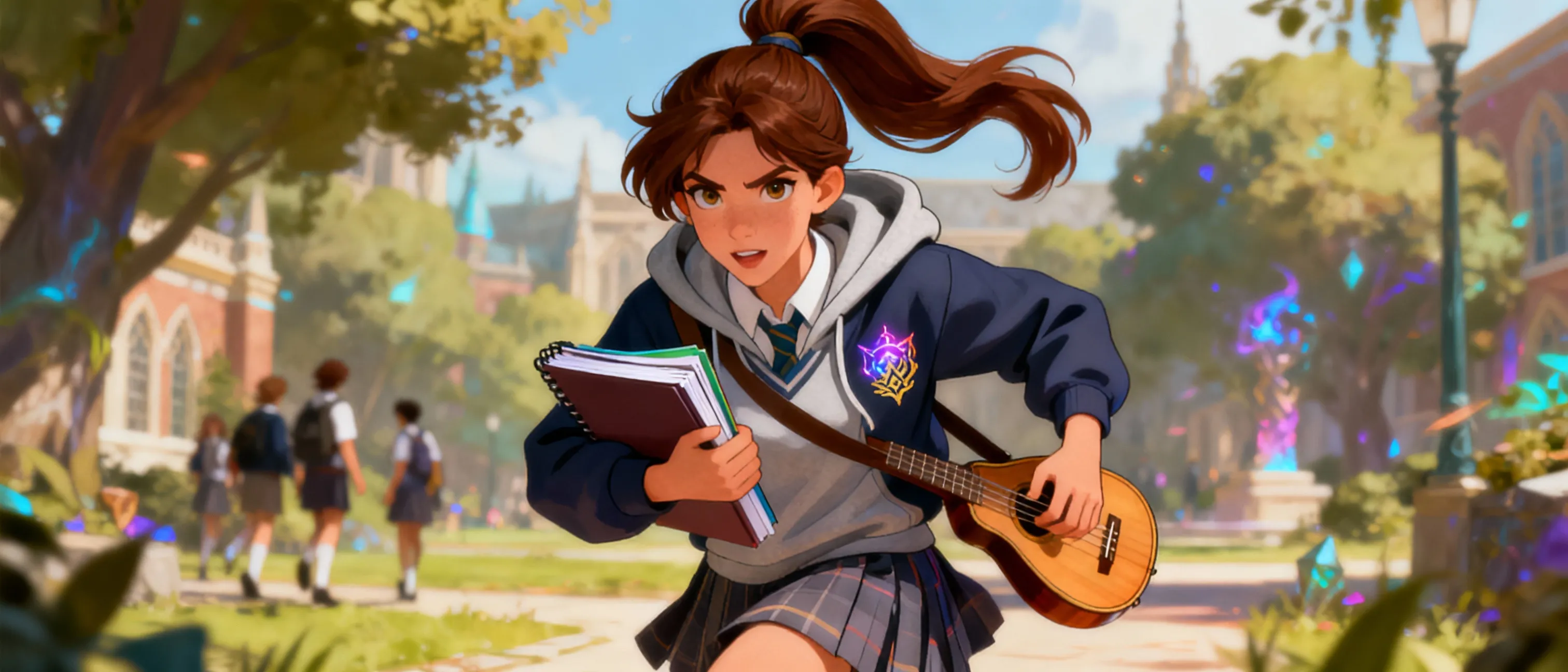 a female human who is in a modern highschool