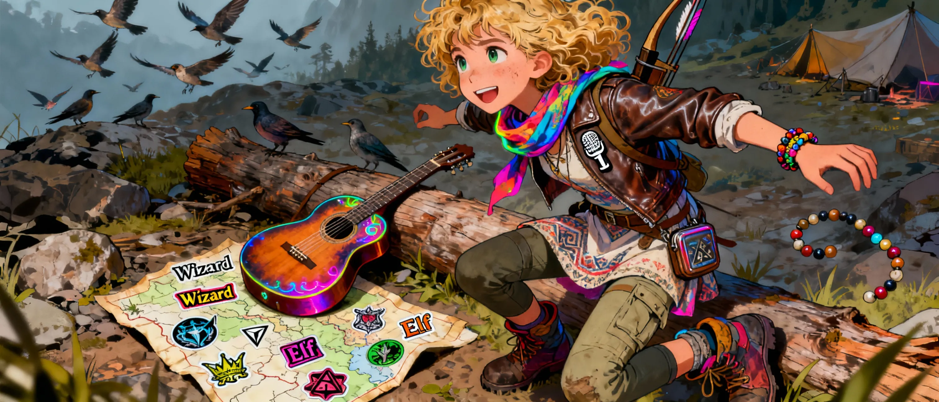 Dirty blonde curly haired girl, obsessed with a specific kpop boy band, nerdy and fairly smart, a unique style on clothes, teenager, great survival skills, but terrified of all birds especially owls
