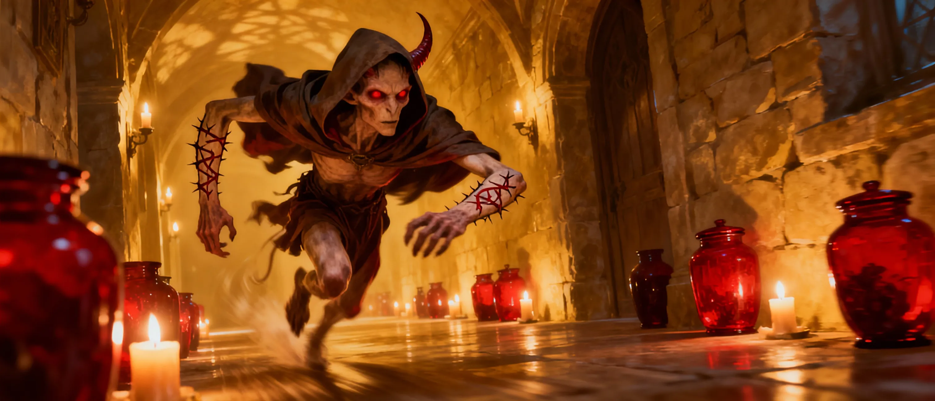 As a child in the charity house, Marrow watched the matron sell blood of children for gold, calling it “pinching in” When a noble alchemist paid extra for “unbroken spirit,” Marrow volunteered, smiling wider each time the needle went in, earning the matron’s favor. Years later, starving on the streets after the orphanage burned, she sold her own blood to survive... then others’. A forbidden tome taught her that blood mixed with alchemical reagents could bind souls as collateral. Now Sister Marrow, runs the city’s finest hospice. Patients sign contracts in their weakest moments; upon death, acolytes harvest their organs for alchemist trade... Restless spirits are bottled in crimson rubies, and traded away with her infernal clients... In her vault, a single unsigned contract waits for the pure hero whose vital essence will complete her infernal ascension.