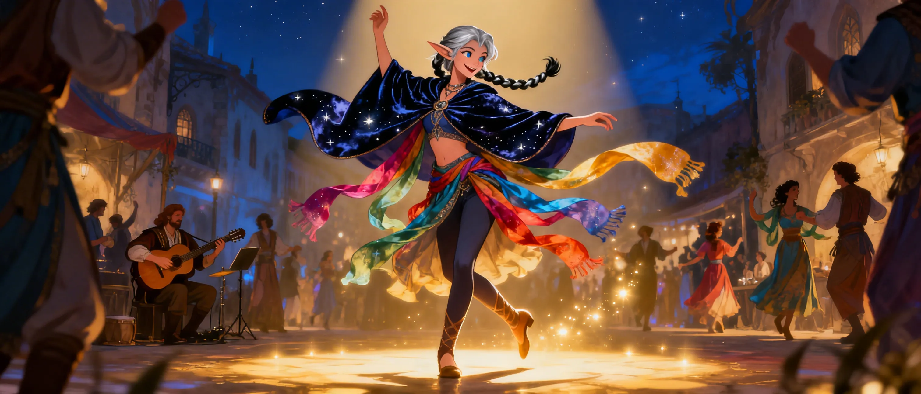 18 year-old Half-elf Bard Girl. Likes to entertain. Likes being the center of attention. Craves for romance, but never gets it back. Sweet. Whimsical. Kind. Trusts too easily. Loves dancing. Easily heartbroken. Sensitive. The odd one out.