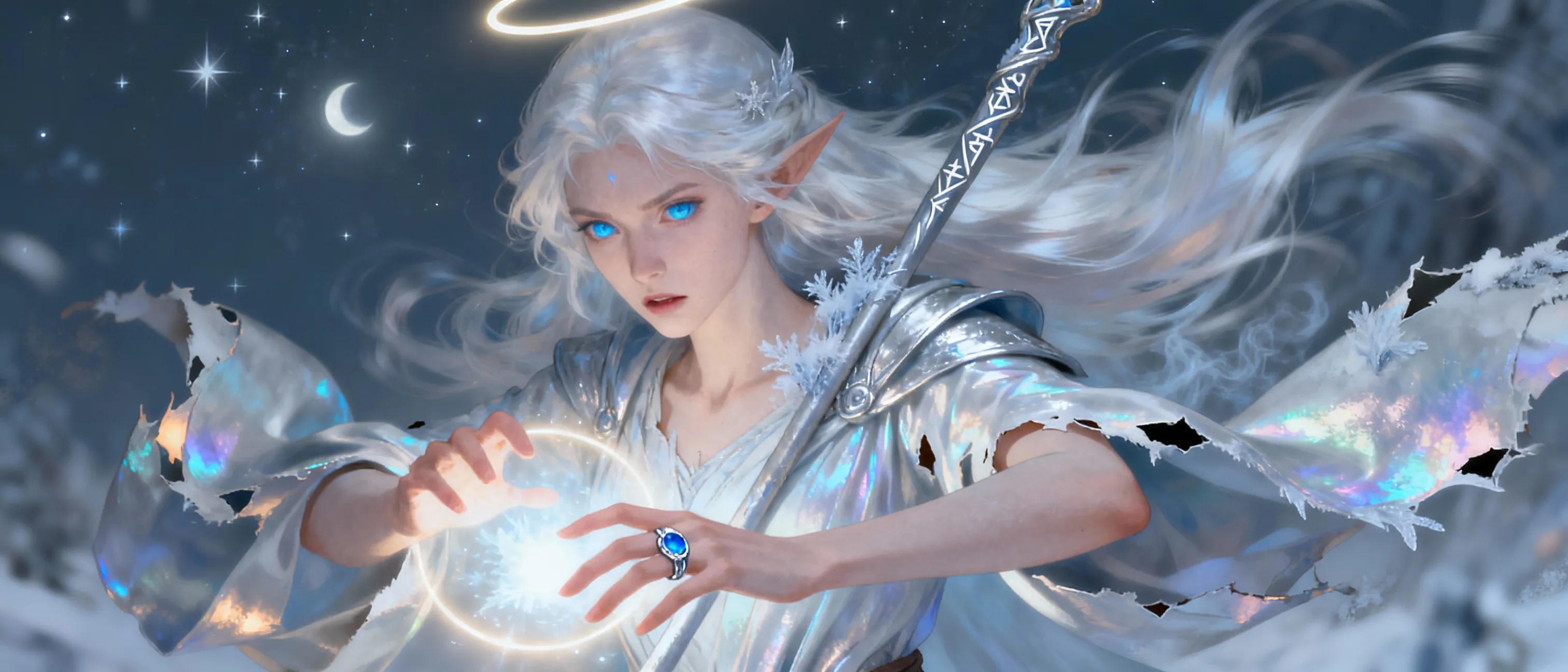 Aasimar sorcerer trying to save her lover from being consumed by an evil darkness.
