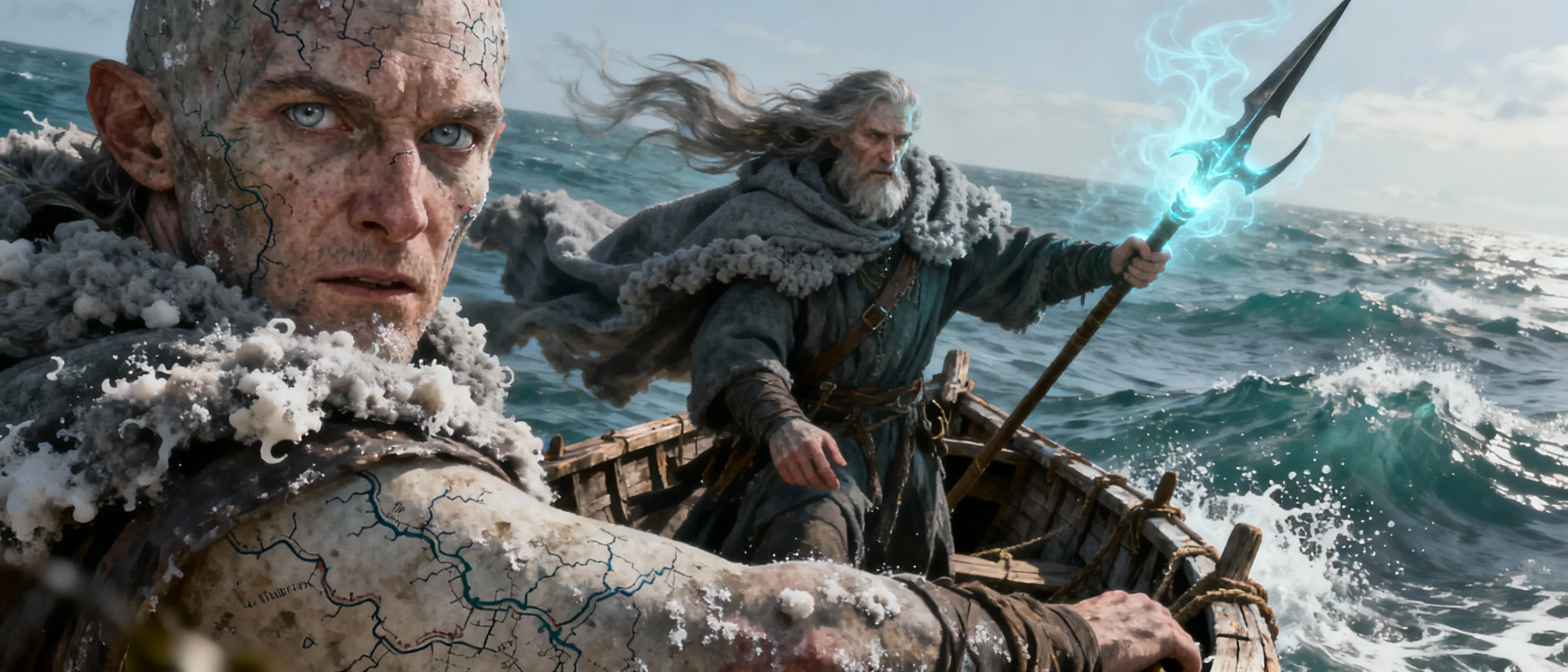A weather-carved ferryman who hears the sea’s dead whisper names. Ranger (Horizon Walker)/Warlock hybrid bound to a Selkie Queen. Hook: spends Hit Dice to “pay the fare,” letting spirits ferry the party across impossible gaps—cliffs, fog, even time-eddies—once per long rest. Harpoons become returning spectral tethers that drag enemies 20 ft on a fail. Personal quest: deliver the last coin to the one soul he couldn’t save.