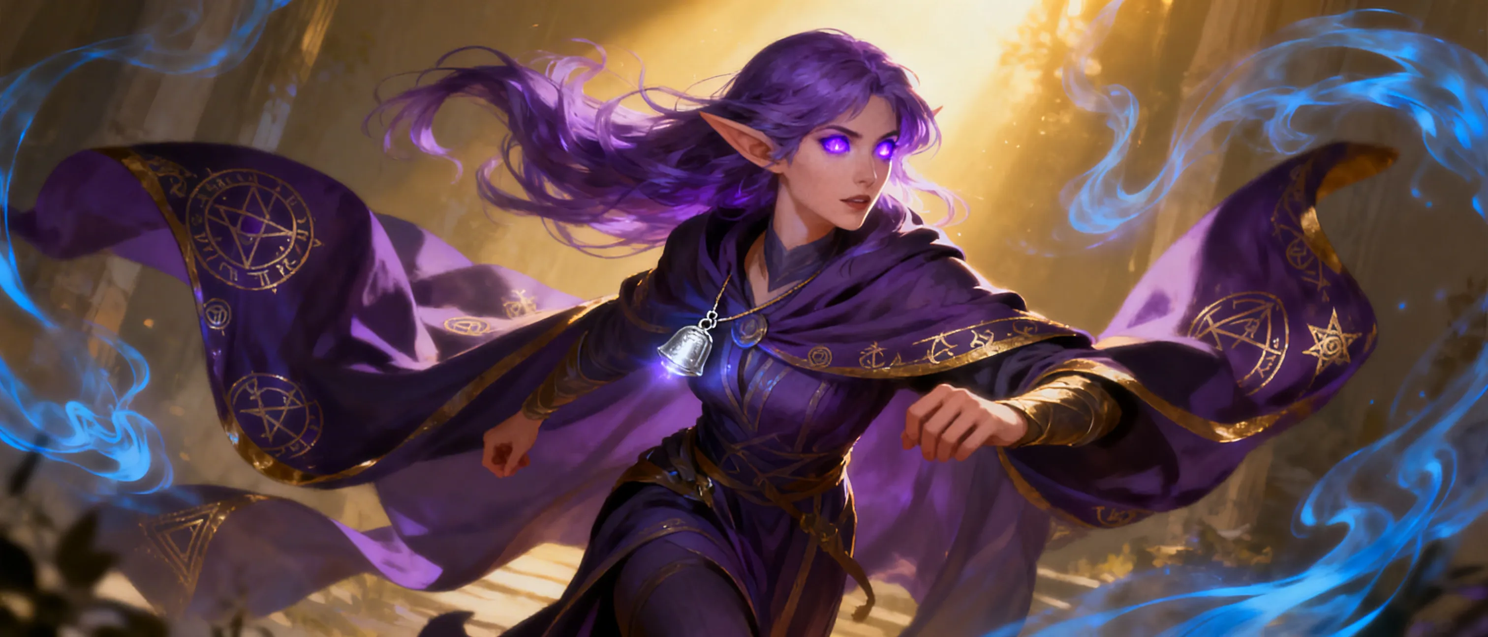 eighteen-year-old human native prophetess with purple hair and purple eyes