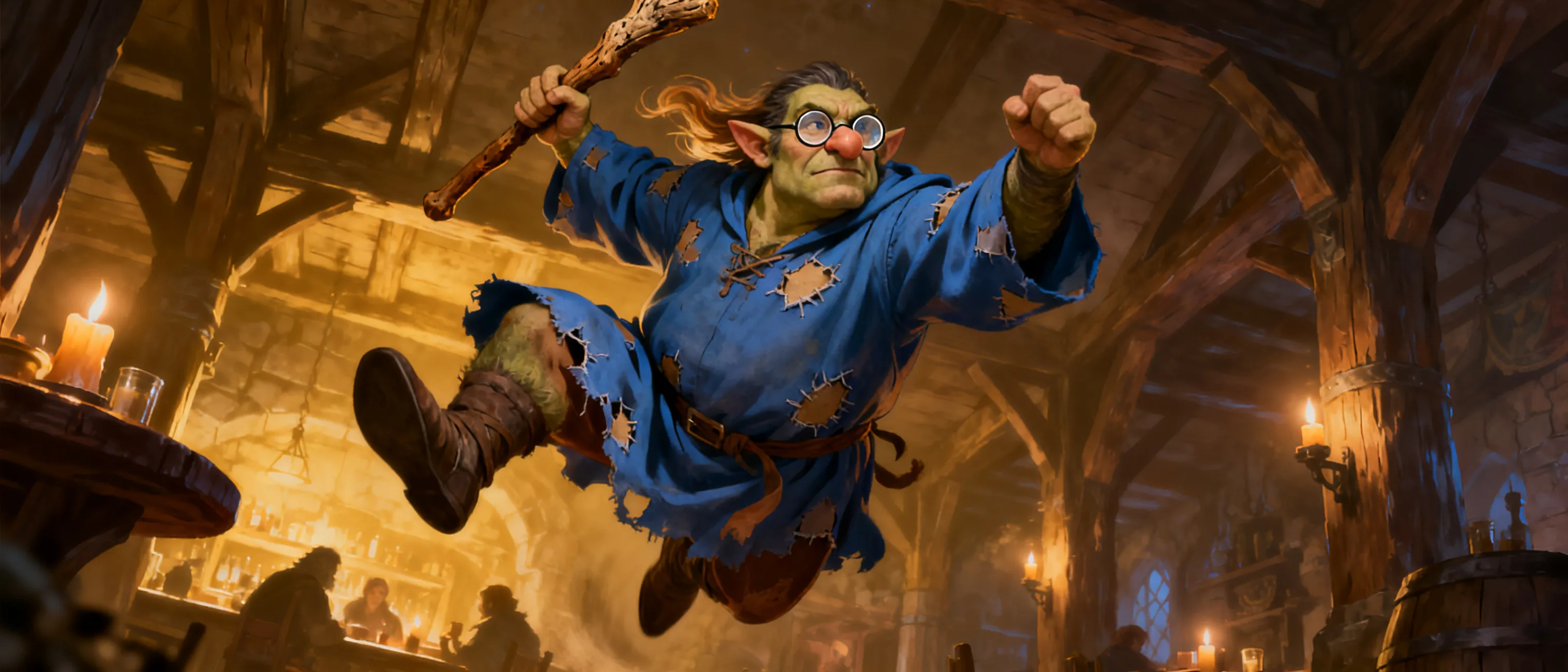 A level 10 half orc wizard named gum-gum with a stick that he calls his wand, but it holds no magical properties. please include all the stats