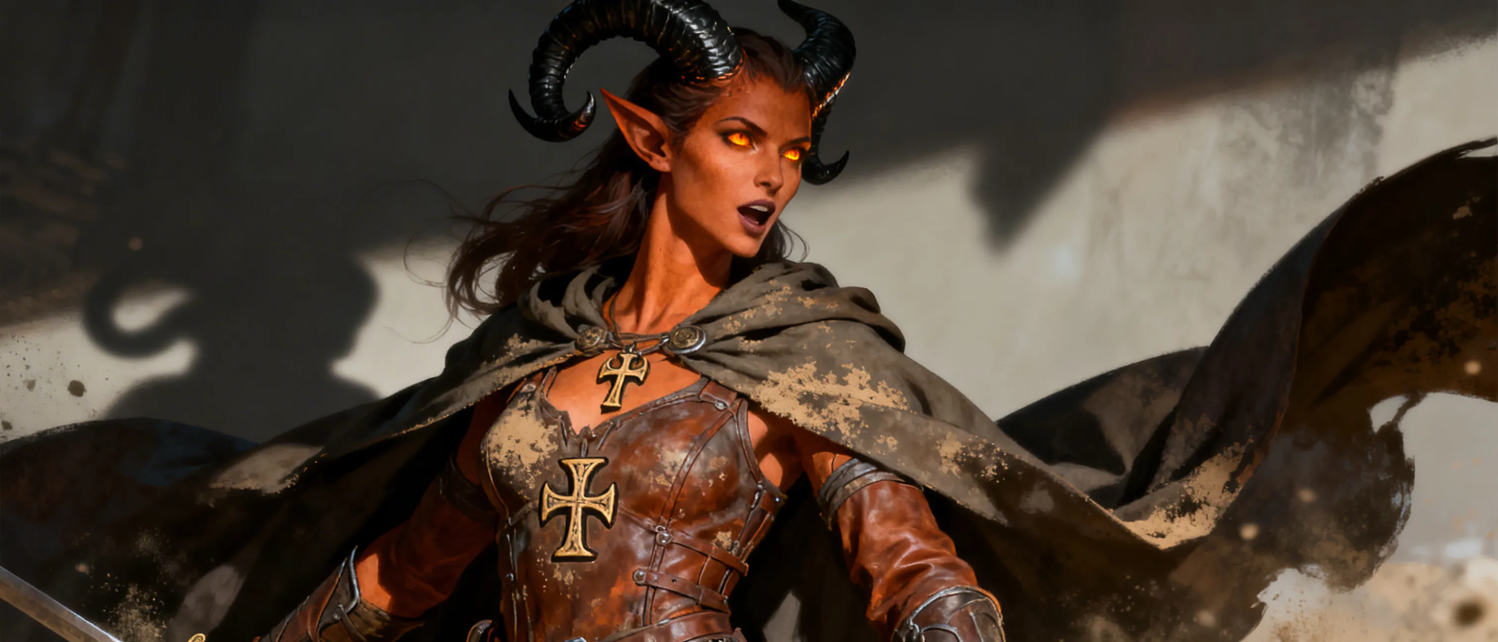 - Oath of Vengeance Paladin
- Criminal Background
- Chthonic Tiefling
- Chaotic Good
- Female
- Named Vaelora
- Fluent in Common, Elvish, Gnomish, Thieve’s Cant