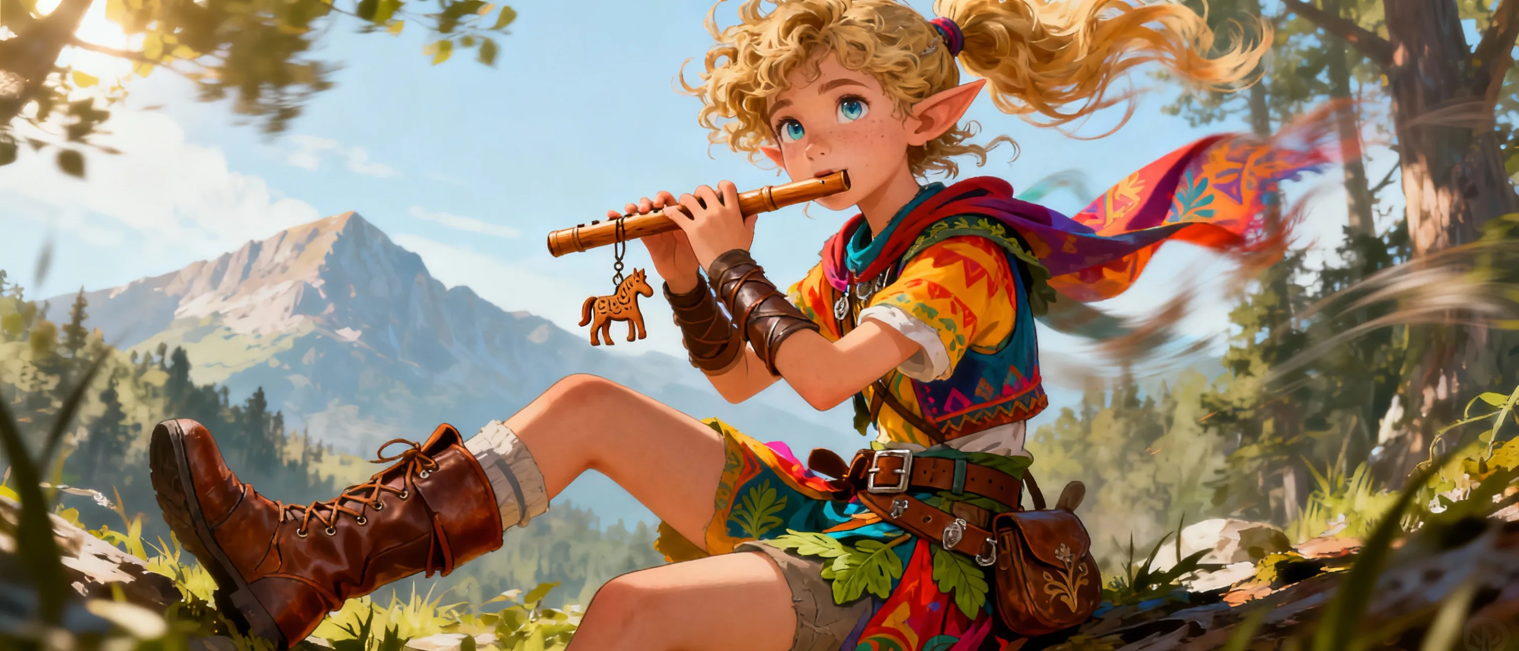 Dirty blonde curly haired girl, obsessed with a specific kpop boy band, nerdy and fairly smart, deeply loves music and animals, specially horses and big cats, a unique style on clothes, teenager, great survival skills, but terrified of all birds especially owls