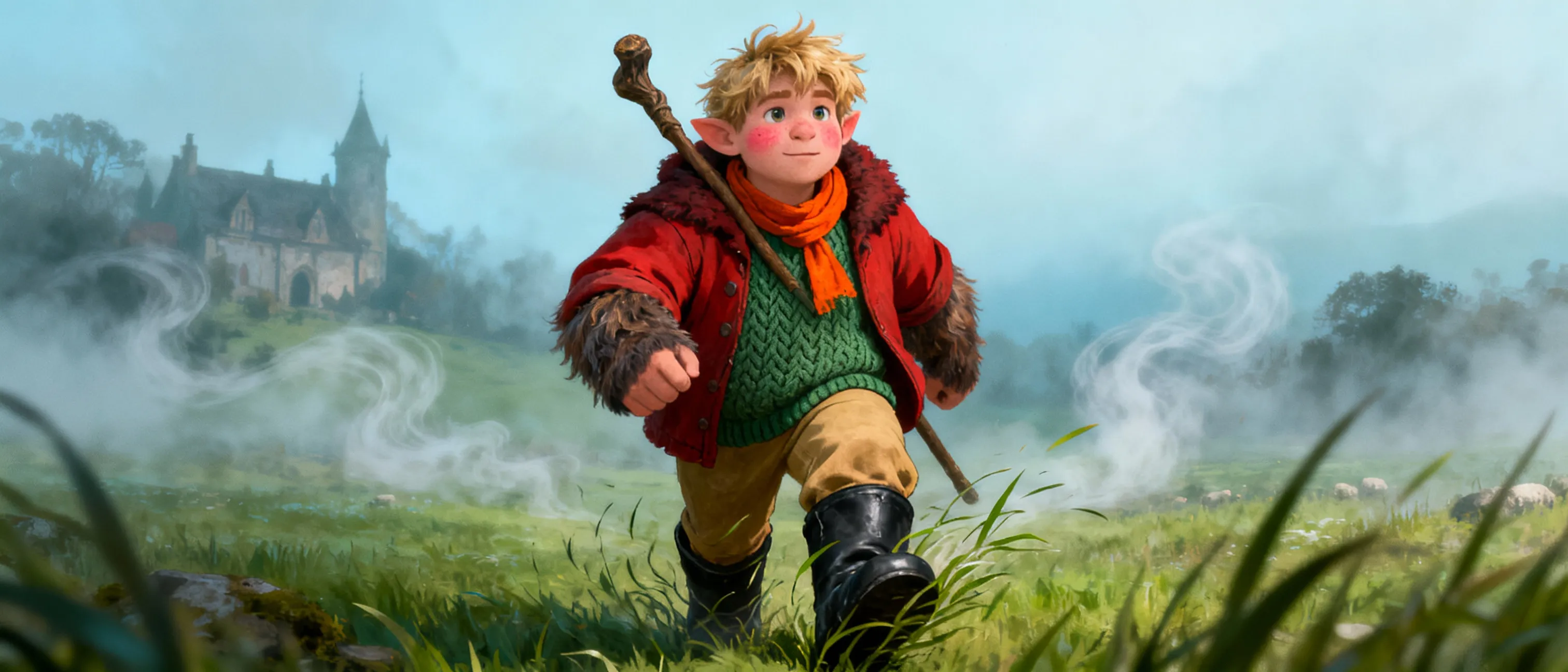 Tarbie hearding is a firbolg just out of Adolescence he has a kind Demeanor he has sort dirty blonde hair and bullish skin he has a rosy red nose he wears a heavy red jacket with a wool lining a knitted green  sweater a orange scarf tan pants big black leather boots he is a Druid he worked on a manor he was their shepherd he was friends with the lords son and they would explore the Thornhedges land (the house name is thornhege) but soon the job became mighty boring and tarbie wanted to go on a adventure   