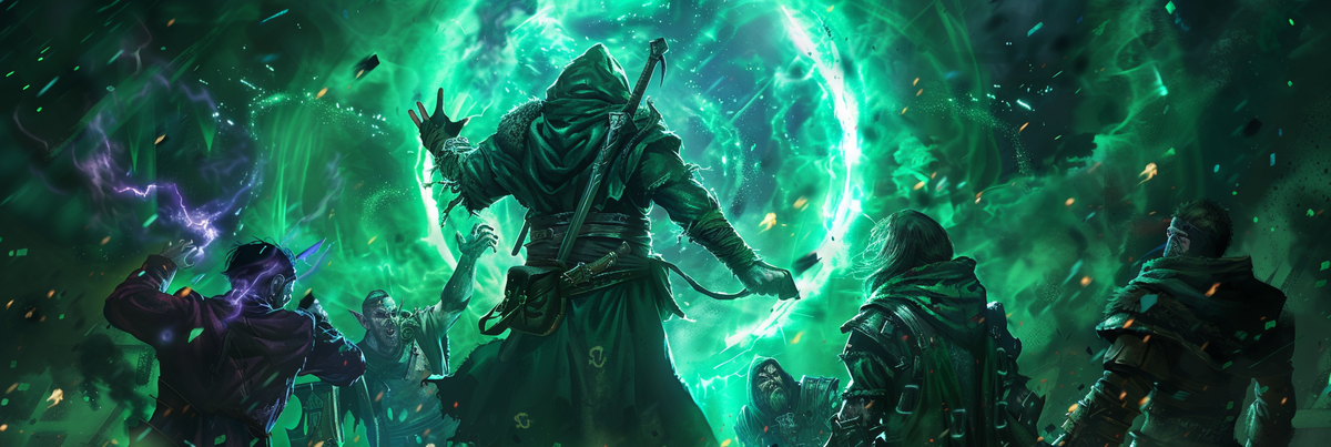 Image showing a party of heroes fighting undead zombies near a green portal