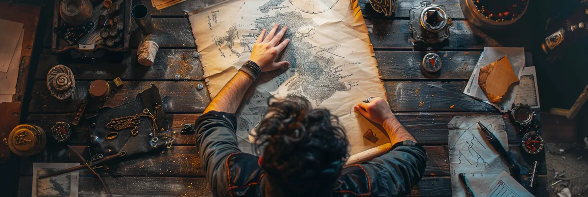 A picture showing a young man overlooking a map